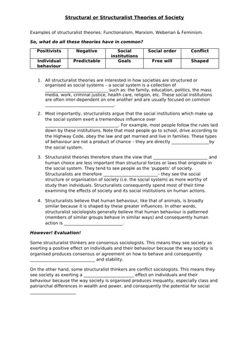 AQA A Level Theories & Methods - Structuralist Approaches