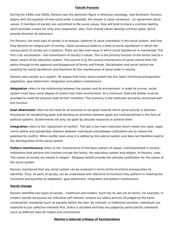 AQA A Level Theories & Methods - Functionalism