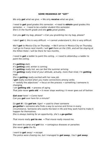 Some meanings of "get"