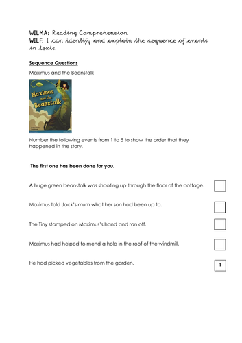 Year 2 SATs Style Sequencing Questions on Books