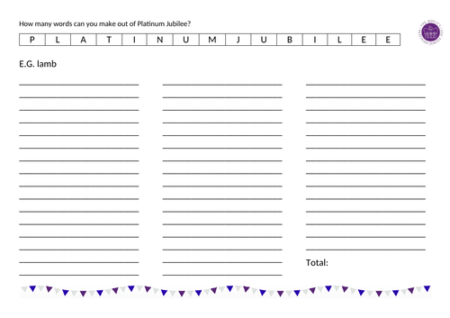 The Queen's Platinum Jubilee wordsearch, crossword and word challenge