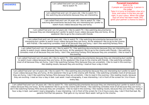 Stimmt 2 Chapter 2 - pyramid translation to do in 3s - end of unit revision