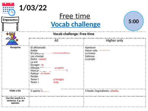 Free time Year 11 revision