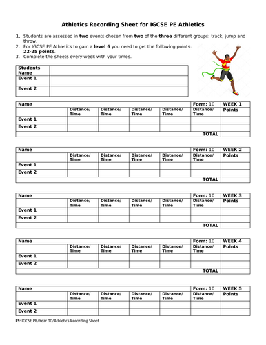 IGCSE Athletics Lesson Plans - Year 10