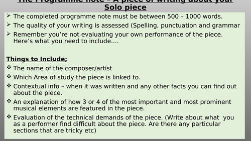 Help with writing a Programme Note - WJEC GCSE Music