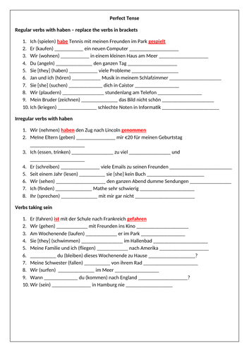 Perfect tense with haben | Teaching Resources