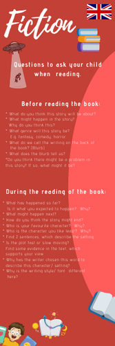 Reading Bookmarks - Parent support/ question ideas - fiction & non-fiction