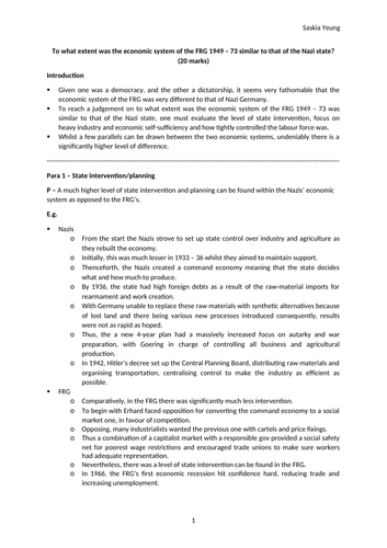 To what extent was the economic system of the FRG 1949 – 73 similar to that of the Nazi state?