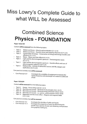 Edexcel Combined Science (Physics) Workbook FOUNDATION