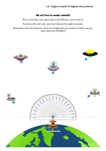 Measuring angles - space theme - differentiated