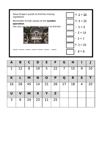 Missing number Y3/Y4 - Multiplication and division