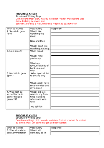 stimmt  GCSE chapter 2 writing task - end of unit