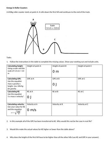 GCSE: Energy Transfers in Roller Coasters - Presentation and Worksheets