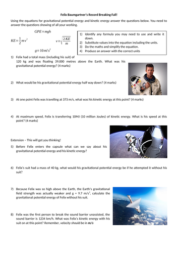 GCSE: GPE/KE Felix Baumgartner Investigation - Presentation and Worksheet