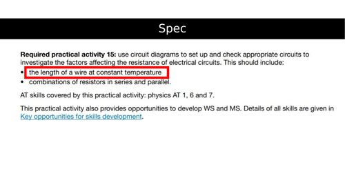 GCSE Required Practical - Resistance of a Wire - Presentation and Worksheet
