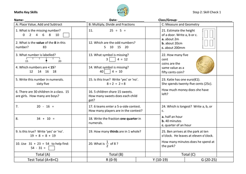 Year 2 European Coins  mini Maths assessments