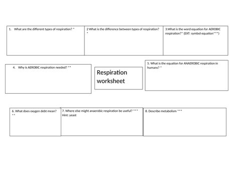 respiration revision worksheet | Teaching Resources