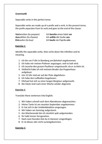 Perfect tense of separable verbs