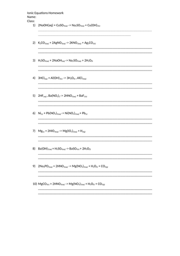 IGCSE Ionic Equations Worksheet