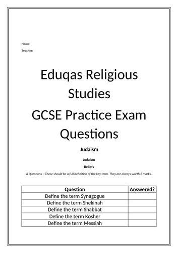 Eduqas Judaism Possible Exam Questions