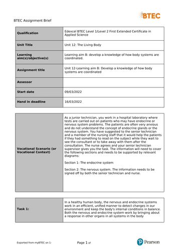 Level 1/2 Unit 12-Learning aim B  COORDINATION & CONTROL