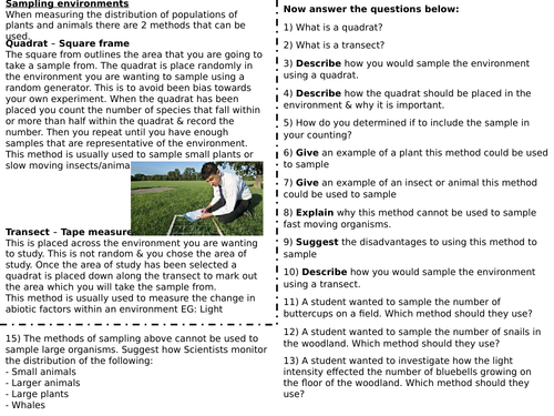 Sampling environments RP - Worksheet (Higher & Foundation)  (SPEC 7, AQA )