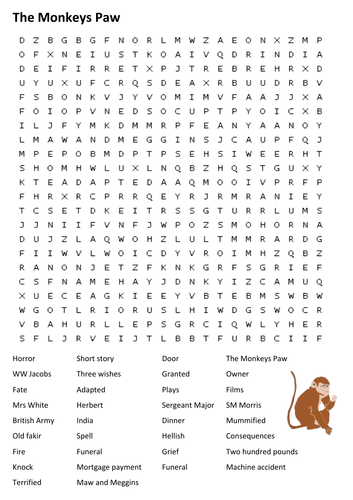 The Monkeys Paw Word Search