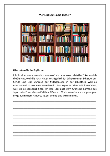 AQA/EDEXCEL Stimmt GCSE German (Higher) – Kapitel 2 - Wer liest heute noch Bücher? - Worksheet