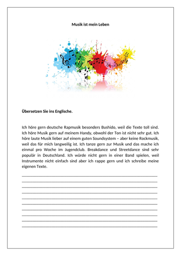 AQA/EDEXCEL Stimmt GCSE German (Higher) – Kapitel 2 - Musik ist mein Leben - Worksheet