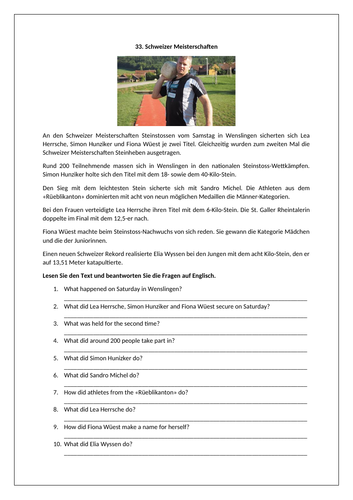AQA/EDEXCEL Stimmt GCSE German (Higher) – Kapitel 2 - Sport für alle - Worksheet