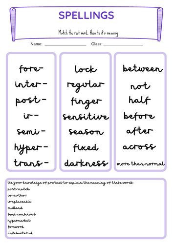 Ks2 English Spellings Match Prefix To Meaning Teaching Resources