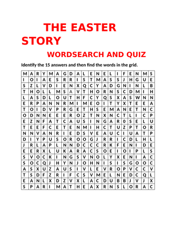 THE EASTER STORY QUIZ AND WORDSEARCH