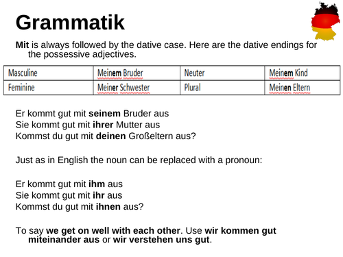 AQA/EDEXCEL Stimmt GCSE German (Higher) – Kapitel 3 - Wir verstehen uns gut … manchmal! - Grammar