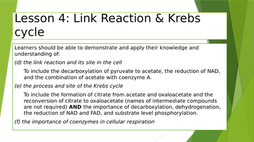 Respiration Lesson 4: Link Reaction & Krebs cycle OCR Biology A level