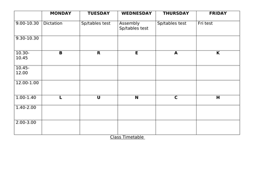Blank Class Timetable - Editable