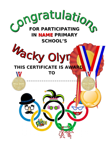 Fundraising Event - Wacky Olympics (Sponsorship form and certificate)