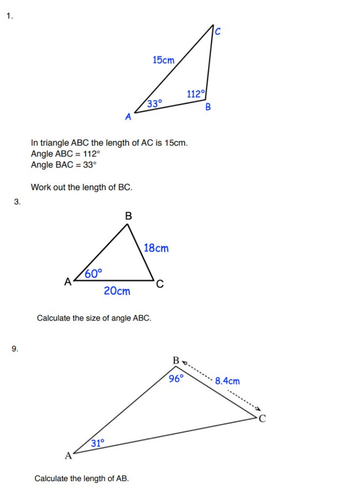 Trigonometry - Sine rule (Non-Right angle triangles)
