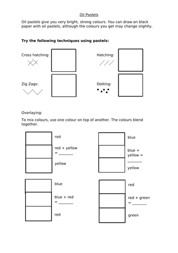 oil pastel techniques worksheet