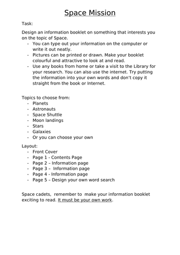 Space Project - Instructions and template (2 documents)