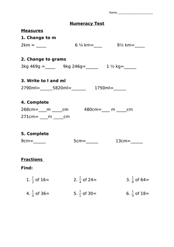 KS2 Worksheet - Numeracy Test (2 versions)