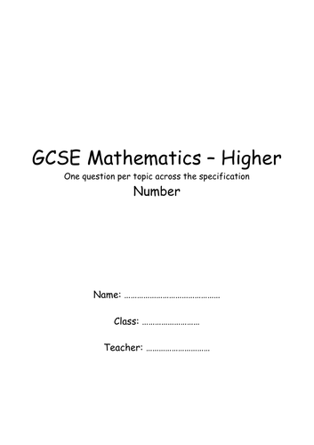 GCSE Higher Number Revision Booklet