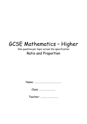 GCSE Higher Ratio and Proportion Revision Booklet | Teaching Resources