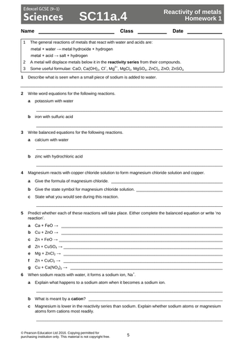 Edexcel SC11a Reactivity KS4 Lesson