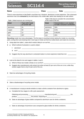 Edexcel SC11d Life Cycle Assessment & Recycling KS4 Lesson