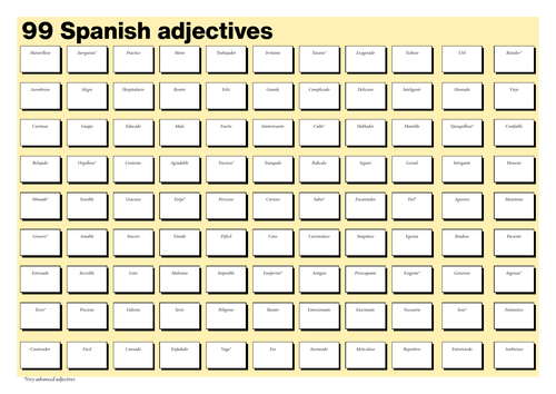 99 Spanish adjectives
