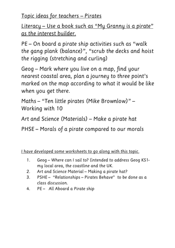 Topics for teachers KS1 - Pirates