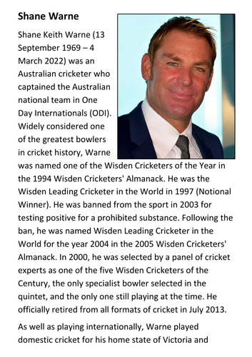 Shane Warne Handout