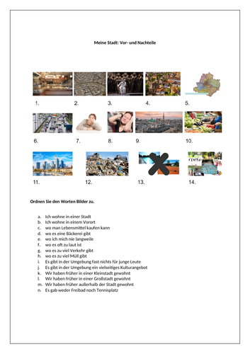 AQA/EDEXCEL Stimmt GCSE German (Higher) – Kapitel 6 - Meine Stadt: Vor- und Nachteile - Worksheet