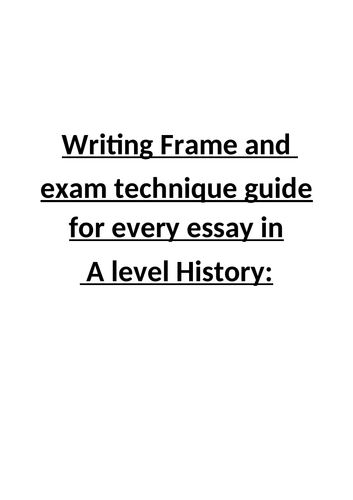 Writing Frame Booklet A level History Pearson Edexcel