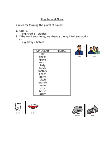 KS2 Worksheet - Singular and Plural (2 versions)